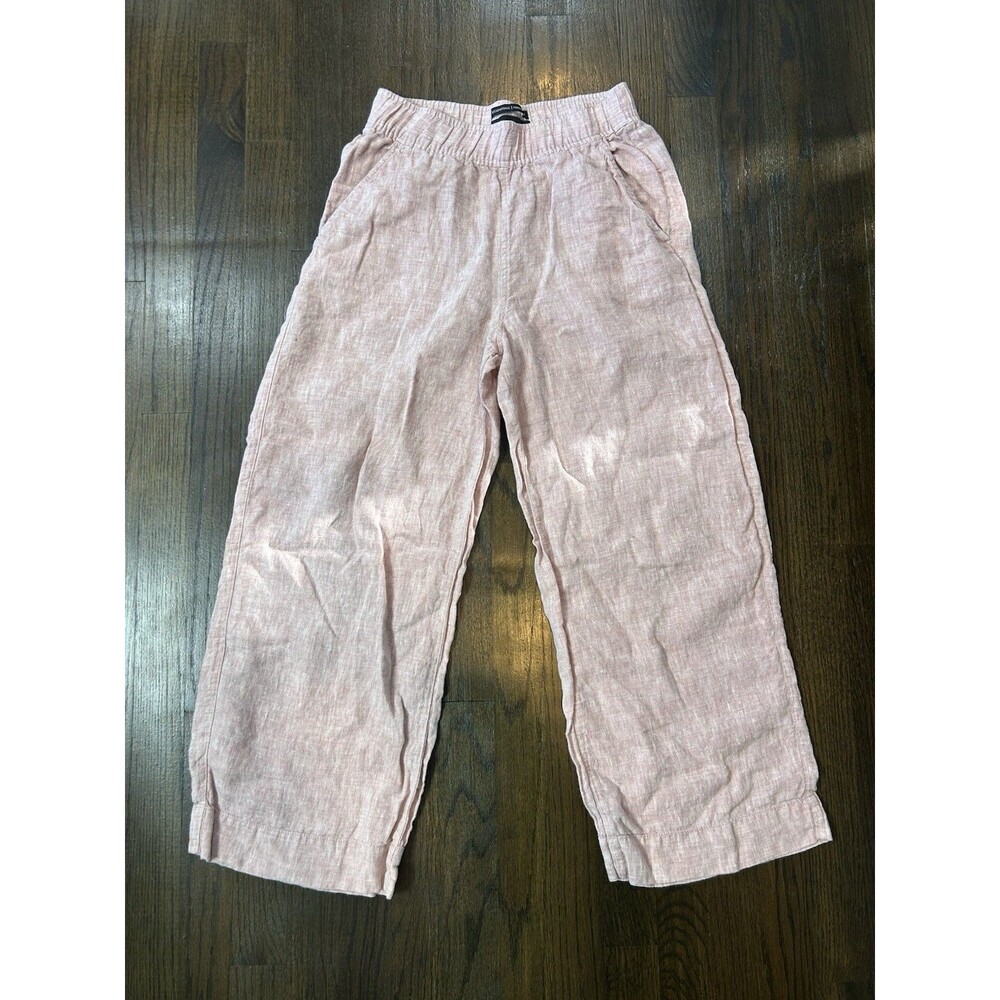 Tahari Womens Essentials 100% Linen Wide Leg Pants Pink Elastic Waist Size XS